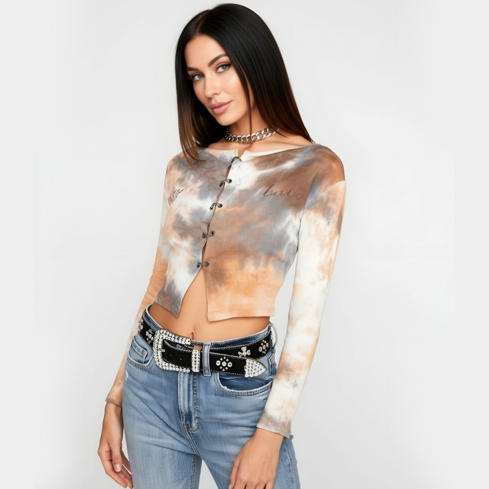 Zemeta ✦ Baby Girl Lock Ribbed Tie‑Dye Crop Top ✦ Hook Closures Terra Pulse L